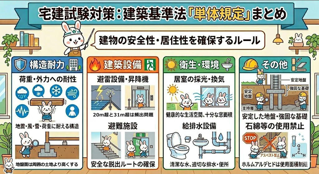 宅建試験で出題される建築基準法の単体規定まとめ