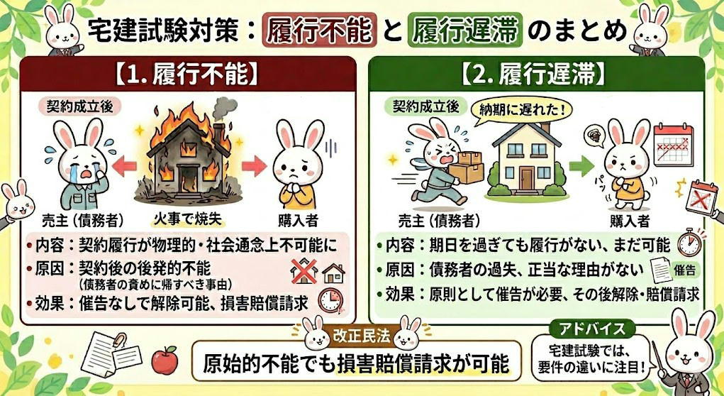 宅建試験で出題される「履行不能と履行遅滞」のまとめ