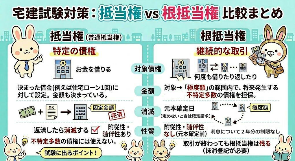 宅建試験で出題される「抵当権と根抵当権」の比較まとめ
