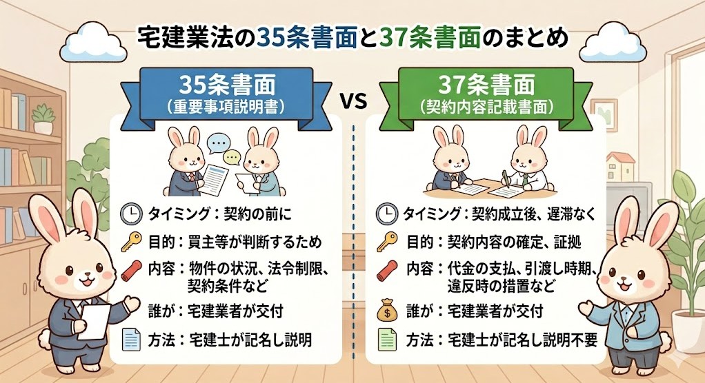 35条書面と37条書面の比較まとめ